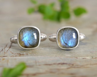 8ct Labradorite Cufflinks in Solid Sterling Silver, Gemstone Cufflinks in Silver