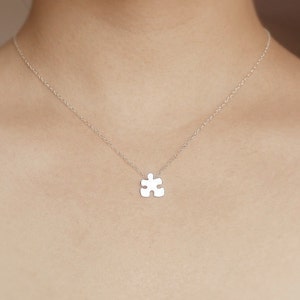 Jigsaw Puzzle Necklace in Silver, Silver Puzzle Necklace, Friendship Necklace A: small 9x8mm