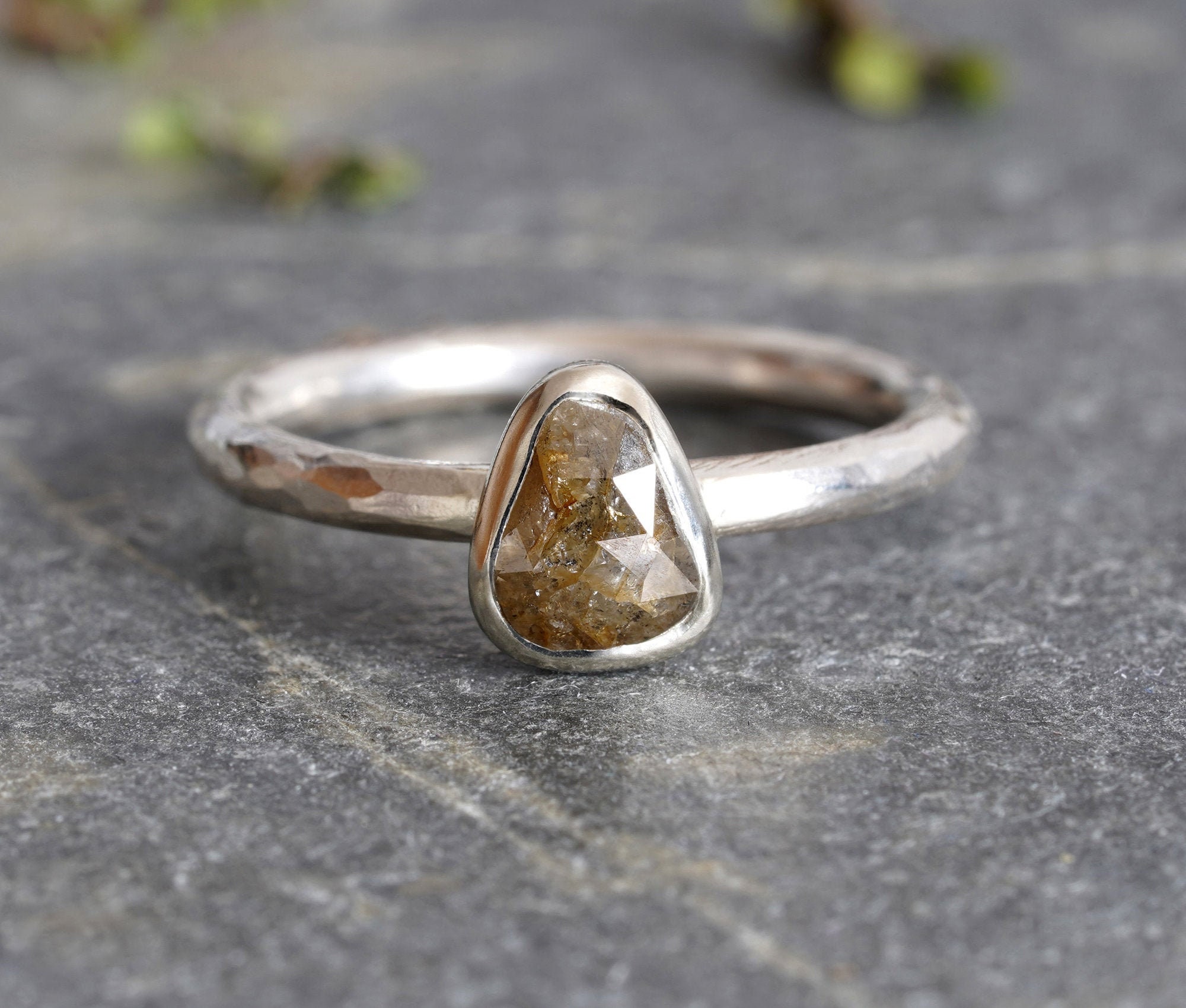 Olive Green Diamond Engagement Ring 0.65ct Rose Cut Diamond Etsy