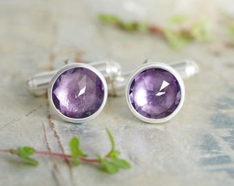 Handmade Amethyst Cufflinks: Sterling Silver, February Birthstone
