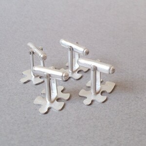 Jigsaw Puzzle Cufflinks in Sterling Silver, Jigsaw Puzzle Cufflinks with Personalized Message image 3