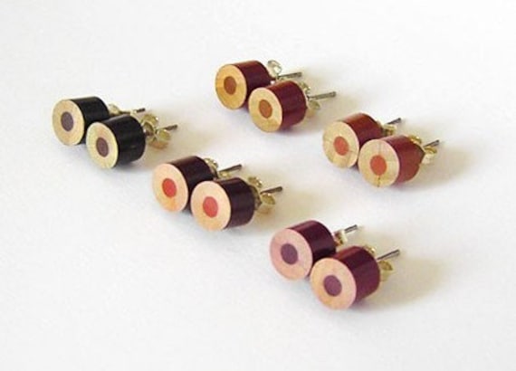 Brown Colour Pencil Stud Earrings Handmade in England Brown Stud Earrings