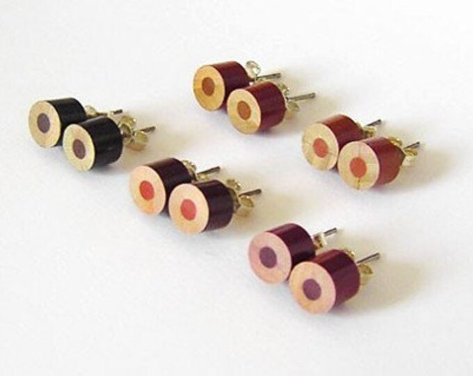 Colour Pencil Stud Earrings, Brown Stud Earrings, Wooden Ear Posts