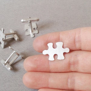 Jigsaw Puzzle Cufflinks in Sterling Silver, Jigsaw Puzzle Cufflinks with Personalized Message image 2