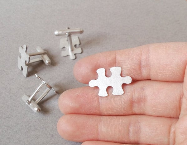 Jigsaw Cufflinks Metallic Puzzle Pieces Shaped Cufflinks Onyx-Art CK859 