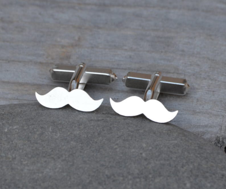 Moustache Cufflinks in Sterling Silver, Personalized Moustache Cufflinks, Silver Moustache Cufflinks image 1