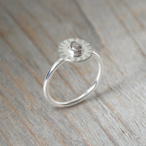 Raw Diamond Flower Ring, Silver Diamond Ring image 3
