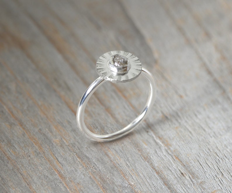 Raw Diamond Flower Ring, Silver Diamond Ring image 3