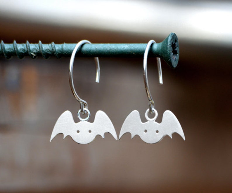 Bat Earrings in Sterling Silver, Silver Bat Earrings, Animal Earrings image 2