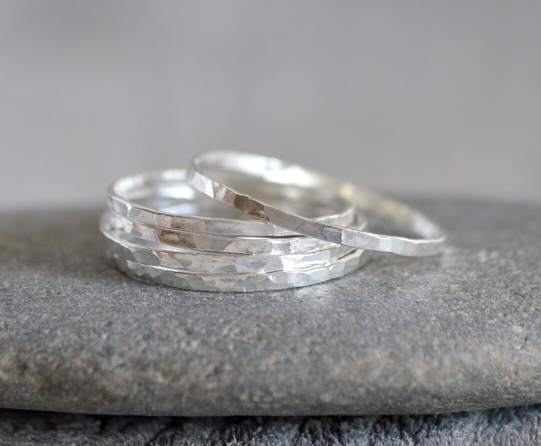 Slim Stacking Rings in Sterling Silver, Rustic Stackers - Etsy