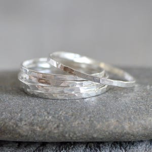 Slim Stacking Rings in Sterling Silver, Rustic Stackers