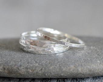 Slim Stacking Rings in Sterling Silver, Rustic Stackers