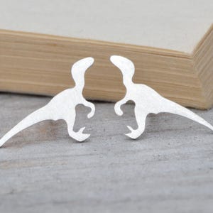Velociraptor Stud Earrings, Dinosaur Stud Earrings in Sterling Silver, Silver Dinosaur Ear Posts