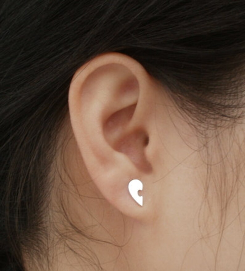 Puzzle Heart Shape Ear Posts in Sterling Silver, Silver Jigsaw Puzzle Stud Earrings image 4