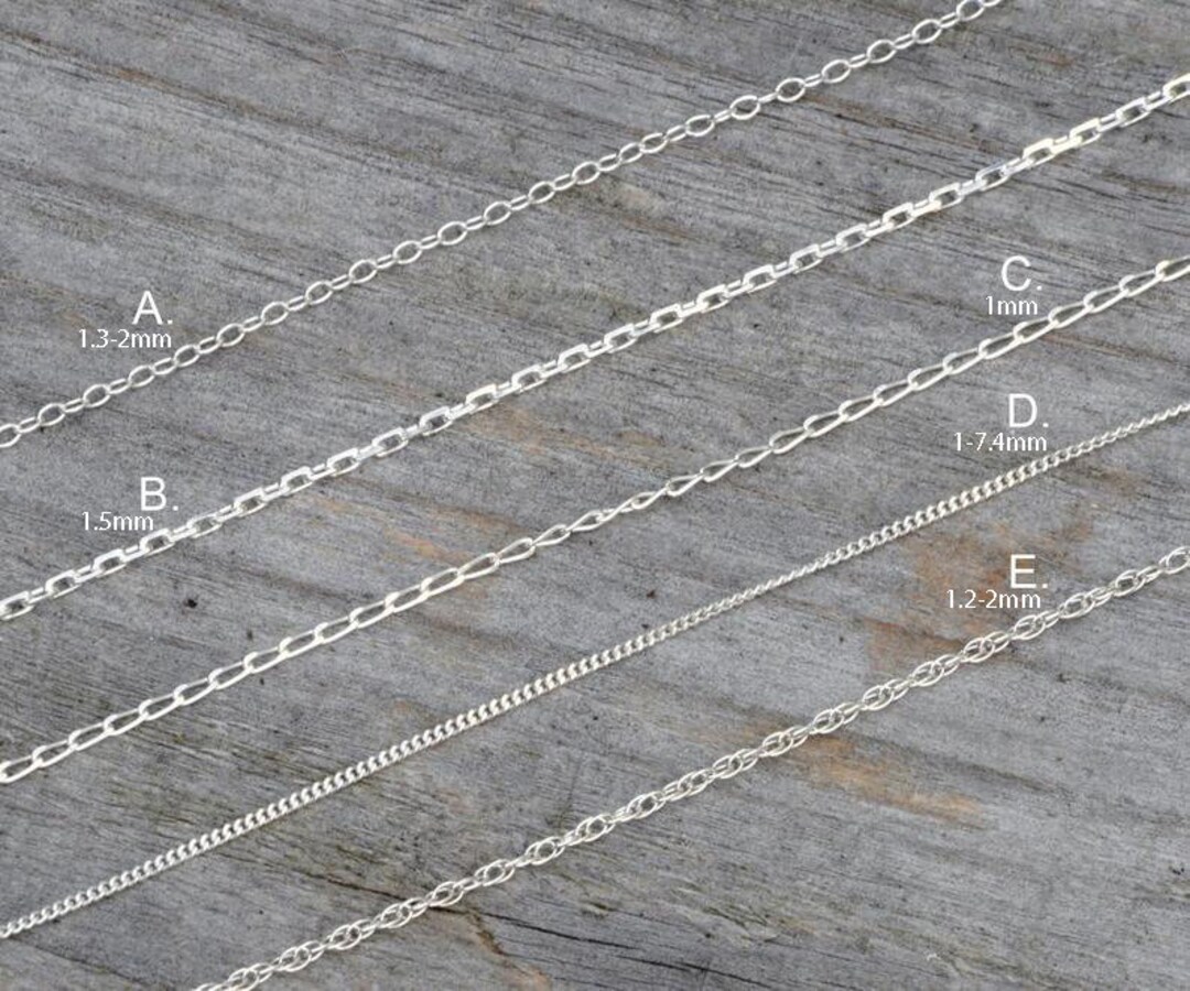 Solid Sterling Silver Chain Necklace: Trace, Curb, Rope Links