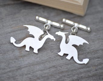 Dragon Cufflinks In Sterling Silver, Personalized Dragon Cufflink