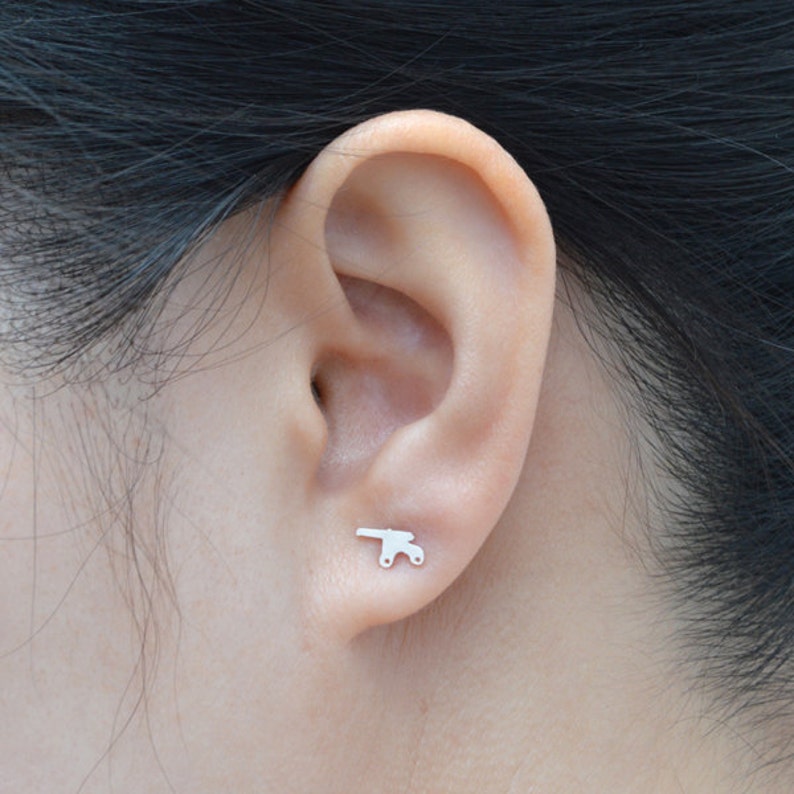Handmade Cannon Earring Studs Cannon Earring Studs in Sterling Silver Handmade in England