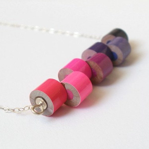 Color Pencil Necklace, No.06, Pink And Purple, Unique Necklace With Sterling Silver, Made To Order