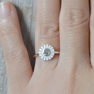 Raw Diamond Flower Ring, Silver Diamond Ring image 4