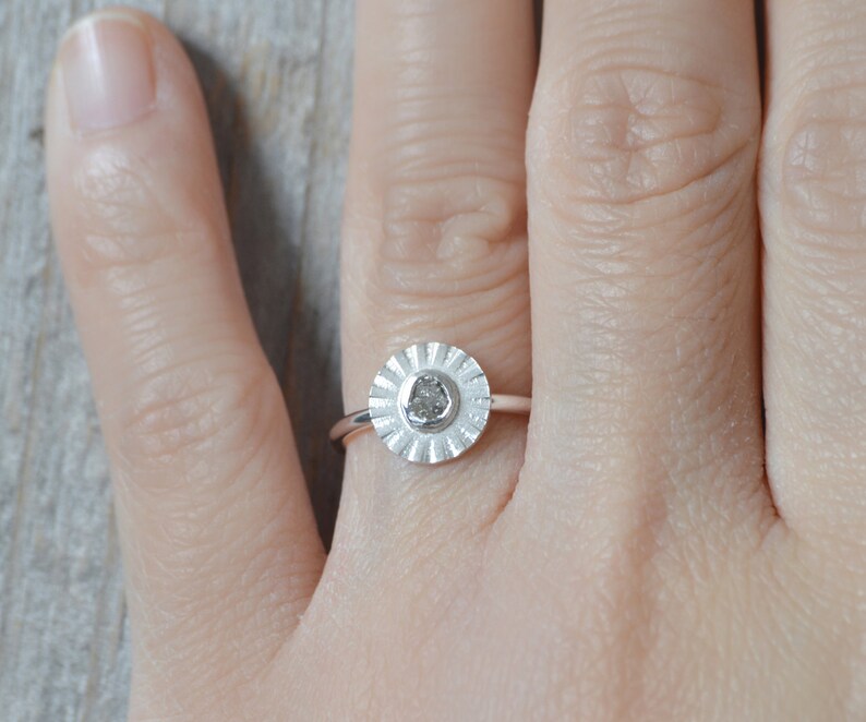 Raw Diamond Flower Ring, Silver Diamond Ring image 4