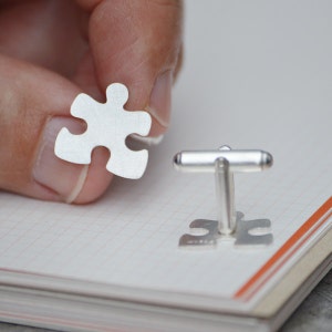 Jigsaw Puzzle Cufflinks in Sterling Silver, Personalized Puzzle Cufflinks image 3