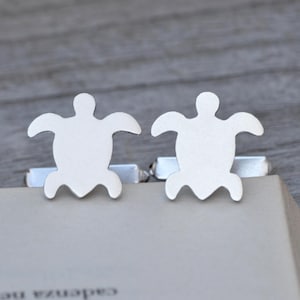 Sea Turtle Cufflinks in Sterling Silver, Personalized Turtle Cufflinks