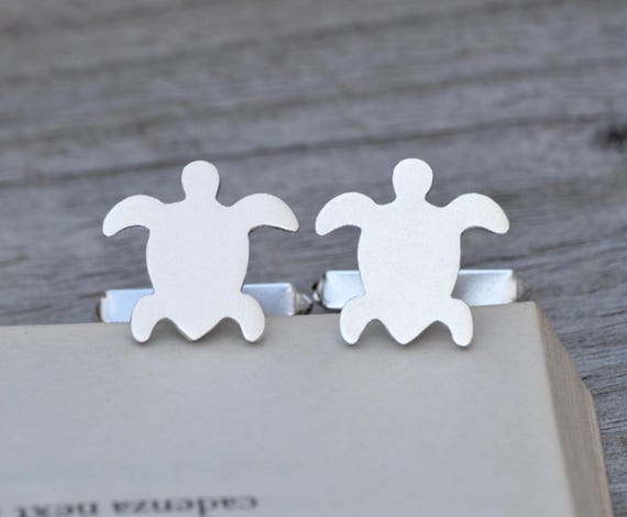 Sterling Silver Sea Turtle Cufflinks: Personalized Initial Option