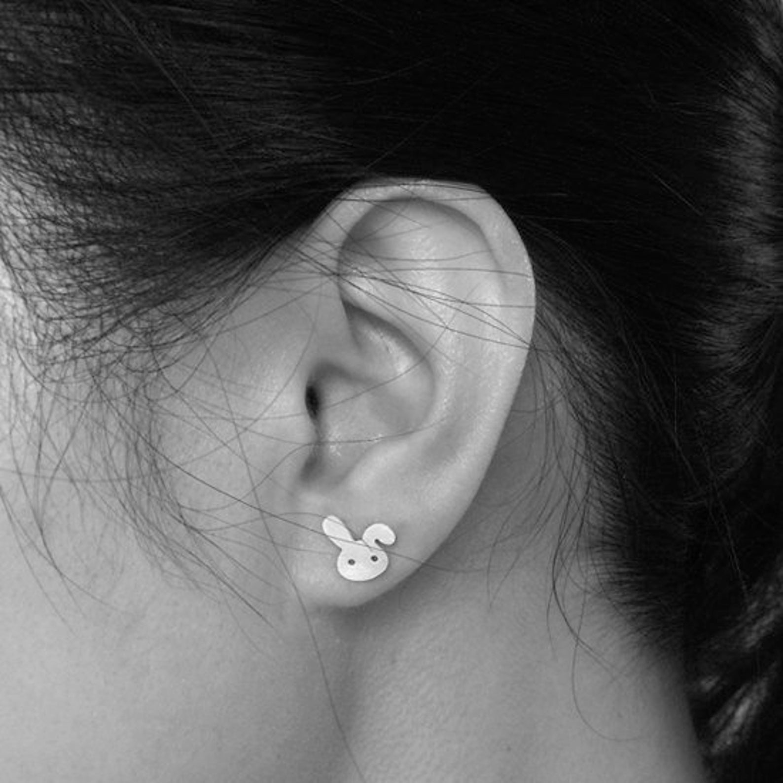 Bunny Stud Earrings With Floppy Ear, Rabbit Ear Posts, Silver Rabbit ...