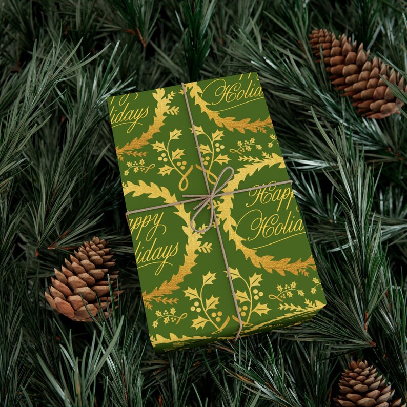 Wrapping Paper, Happy Holidays Gift Wrap Roll, Festive Christmas ...