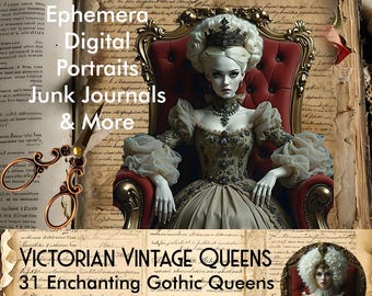 Photographies vintage de femmes de portraits de reines gothiques victoriennes éphémères numériques