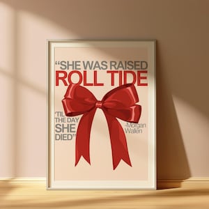 Roll Tide 3:4 Print | Trendy Bow Wall Art | Red + Pink | Preppy Room Decor | Apartment | Aesthetic | College Dorm | Bar Cart Art