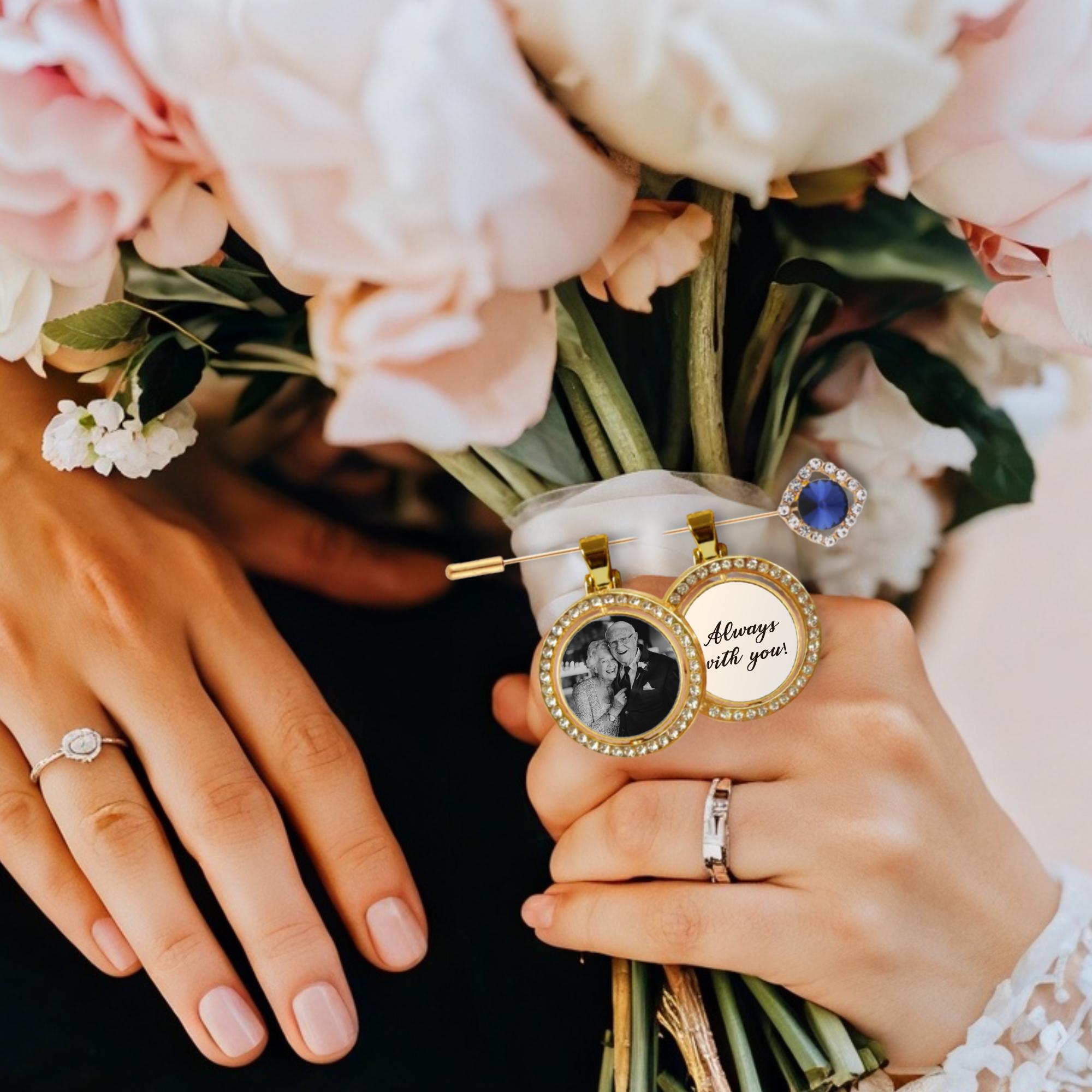 Personalization Wedding Bridal Bouquet Charms - Photo Charms for Bouquet, Custom Bridal Memory Charms,Something Blue Gifts for The Bride