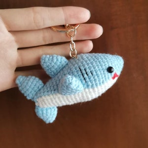 Shark Keychain, Cute Amigurumi Shark Accessory For Ocean Lover Gift, Palm-Sized Crochet Keychain, Unique Shark Gift