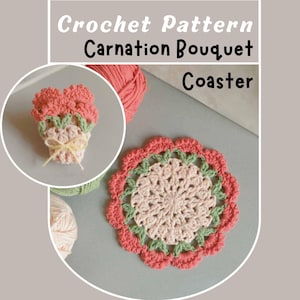 Nelke Nelke Bouquet Coaster häkeln Muster 2in1 Blumen-Untersetzer Easy No Stuff Mini Floral Keychain Runde Oma Anfänger freundlich