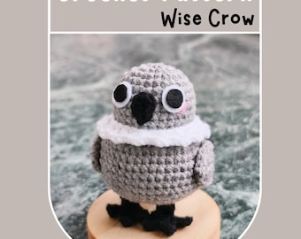 Modèle au crochet corbeau, gros oiseau potelé volant Amigurumi PDF hibou faucon animal de la jungle oiseau debout avec écharpe en dentelle colibri noir