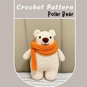 Modello all'uncinetto per orso polare, orsacchiotto bianco freddo con sciarpa, peluche, amigurumi, PDF, veloce, semplice, facile, decorazione invernale per cuscino