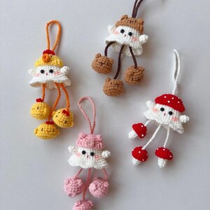 7IN1 Mini Halloween Ghost Crochet Pattern Bundle Cute Kawaii White Spooky Little Chick Pig Bear Mushroom Capybara Fish Witch Doll Wind Chime image 3