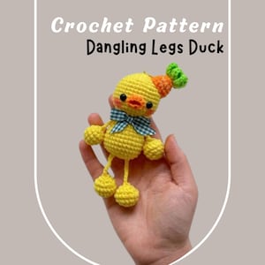Dangling Legs Duck Crochet Pattern Easy Very Low Sew Baby Bird Duck w Carrot Hat Quick Kawaii Stuffed Farm Barn Animal Plushie Doll Keychain
