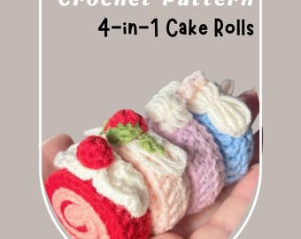 4 in 1 Taartbroodjes Gehaakt patroon Bundel Swiss Rolls Dessert Theetijd Schattig zoet Play Food Brood Koffie Aardbei Crème Kers Amigurumi
