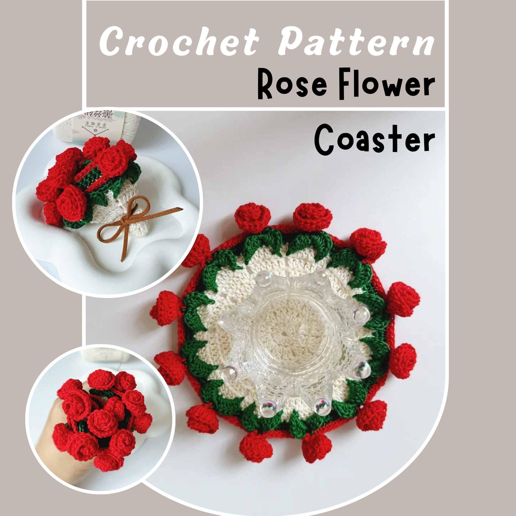 NO SEW Rose Flower Coaster Crochet Pattern 2in1 Bouquet Coaster No Stuff Mini Small Floral Keychain Round Granny Beginner Friendly w Photos