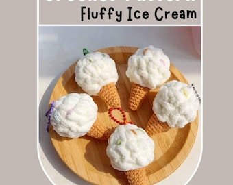 Crème glacée moelleuse au crochet, motif mini cornet, grosse crème glacée, dessert d'été, porte-clés alimentaire, mignon, simple, facile, rapide, débutant, jouet de jeu