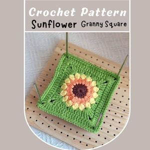 Sunflower Granny Square Crochet Pattern Easy Simple Sunflower Applique Pattern Flower Motif Granny Square Bag Blanket Top
