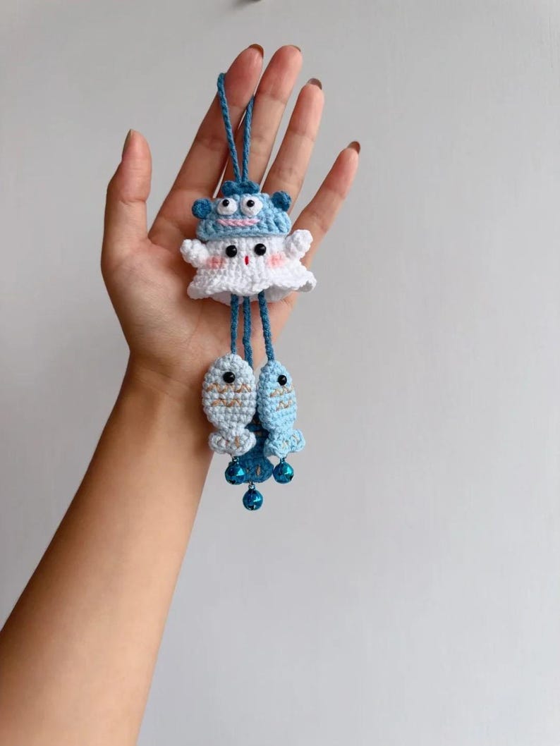 7IN1 Mini Halloween Ghost Crochet Pattern Bundle Cute Kawaii White Spooky Little Chick Pig Bear Mushroom Capybara Fish Witch Doll Wind Chime image 7