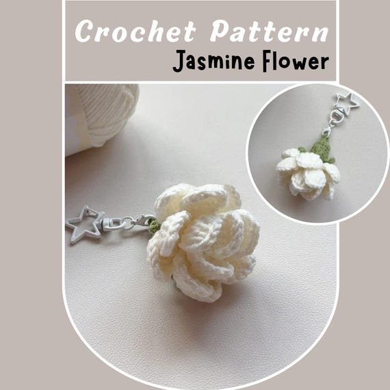Jasmine Crochet Pattern White Flower Amigurumi Floral Brooch
