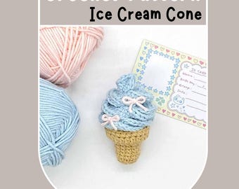 Ice Cream Cone Crochet Pattern Easy Marshmallow Blue Mint Ice Cream Scoop Play Food Kids Toy Quick Fun Summer Dessert  Beginner Friendly