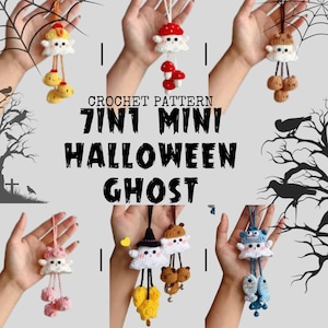 7IN1 Mini Halloween Ghost Crochet Pattern Bundle Cute Kawaii White Spooky Little Chick Pig Bear Mushroom Capybara Fish Witch Doll Wind Chime
