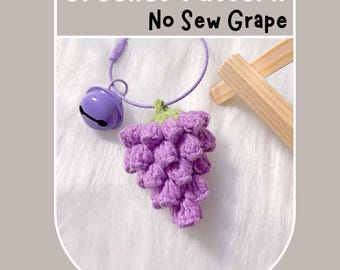 NO SEW Bunch of Grape Crochet Pattern No Stuff Easy Cute Fun Fruit Charm Amigurumi Food Wall Decor Keychain Beginner Friendly