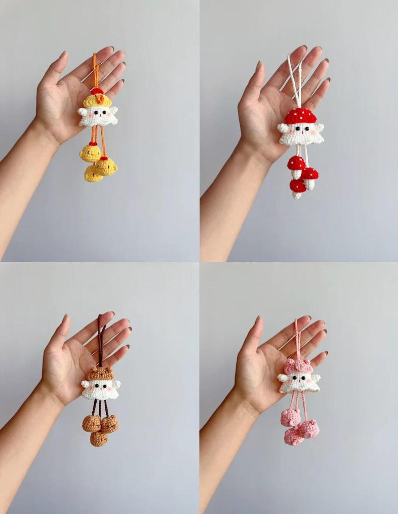 7IN1 Mini Halloween Ghost Crochet Pattern Bundle Cute Kawaii White Spooky Little Chick Pig Bear Mushroom Capybara Fish Witch Doll Wind Chime image 9