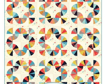 May include: A quilting pattern called "Mahalo" featuring a colorful geometric design with circles and semi-circles. The pattern is by "a quilting life DESIGNS by Sharri McConnell".