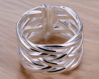 925 Sterling Silver Adjustable Weave Thumb/Finger Ring – Open Band, Women's Gift